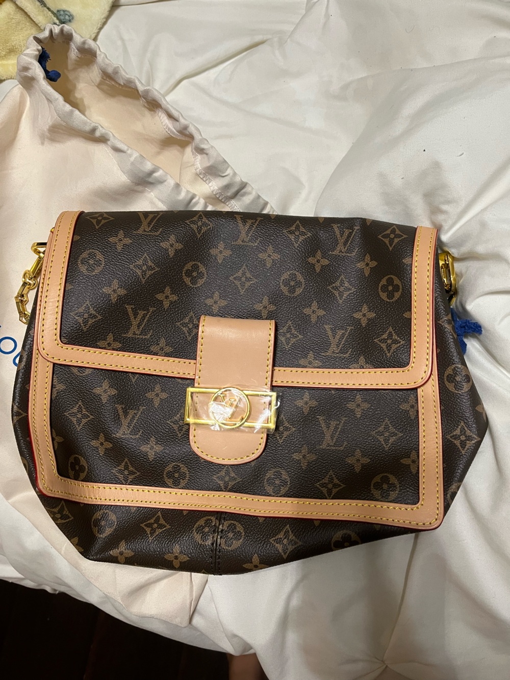 Louis Vuitton Monogram Canvas Shoulder Bag with Natural Trim and Gold Hardware